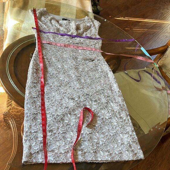 Connected Apparel Silver Sequin Ruched Sheath Dress Size 8 Midi Sleeveless - Picture 10 of 10
